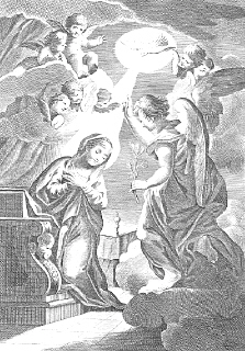 Anunciacin de la Virgen,grabado de Missale Romanum impreso en Madrid en 1851