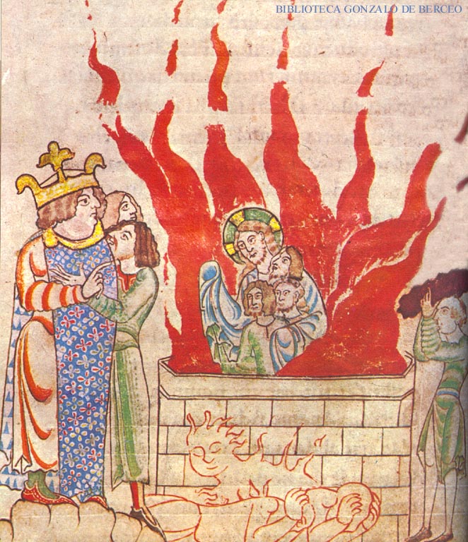 Los tres jvenes en el horno. Miniatura de la Biblia de Citeaux, llamada "Bible dEntienne Harding". Final del siglo XI. Biblioteca de Dijon: manuscrito 12-15. (Foto Garnier)