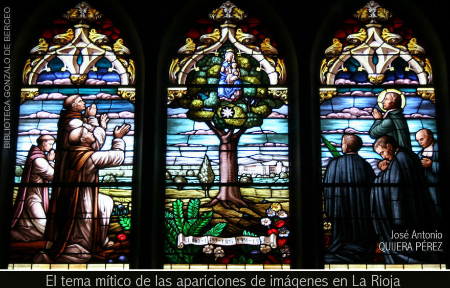 Vidrieras de la iglesia del Monasterio de la Estrella; se aprecia la aparicin de la Virgen en la copa de la encina.